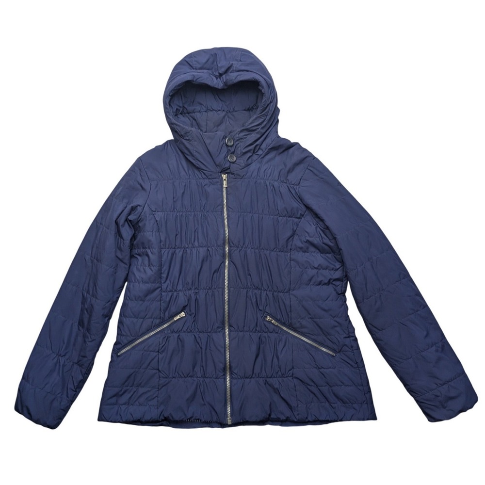 Columbia Puffer‎ Jacket Women XL Navy Blue Thermal Coil Hooded Quilted Coat